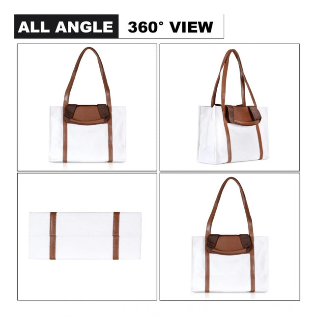 Women's Canvas Medium Top handle Satchel Zipper Handbag (White)