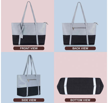 Women's Faux Leather Large Shoulder Zipper Handbag (Light Blue)