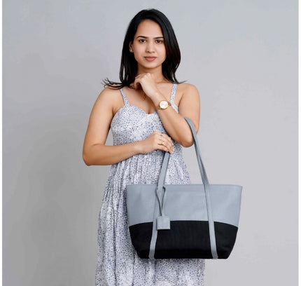 Women's Faux Leather Large Shoulder Zipper Handbag (Light Blue)