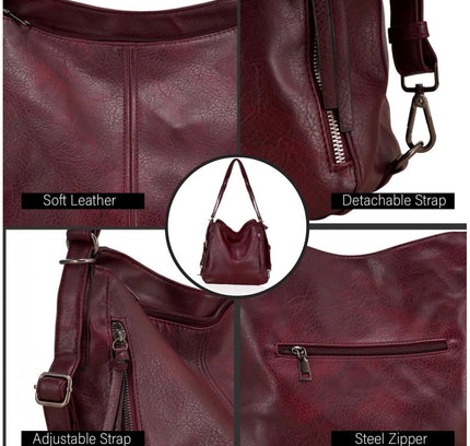 Women's PU Leather Medium Shoulder Zipper Handbag (Wine red)