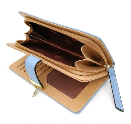 Women's Faux Leather Medium Snap Button Wallet (Blue)