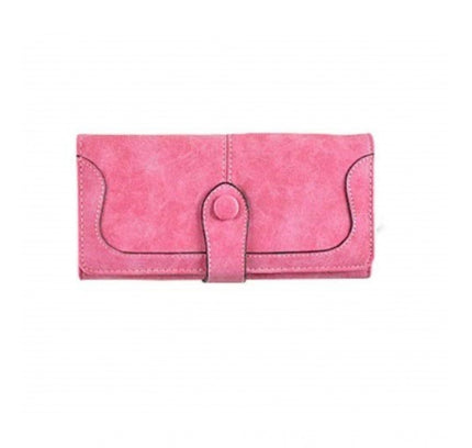 Women's Faux Leather Medium Snap Button Wallet (Pink)