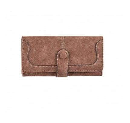 Women's Faux Leather Medium Snap Button Wallet (Brown)