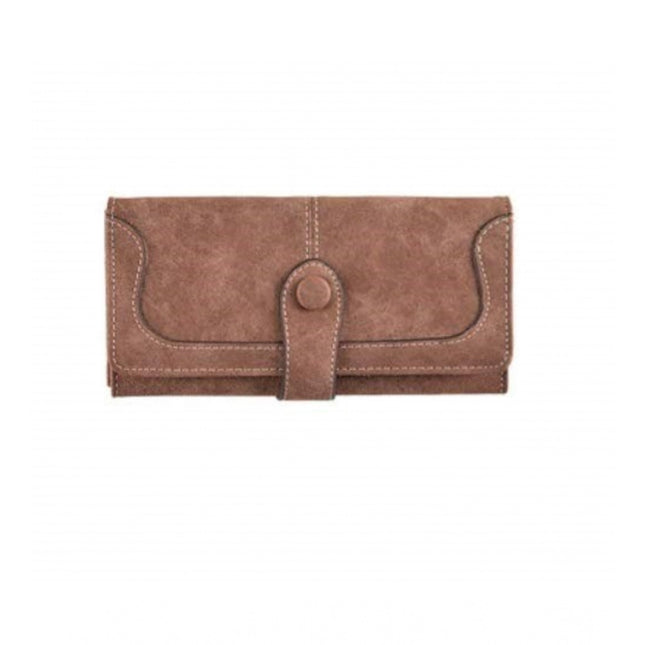 Women's Faux Leather Medium Snap Button Wallet (Brown)