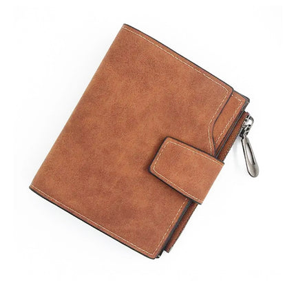 Women's Vegan Leather Small Zipper Wallet (Brown )