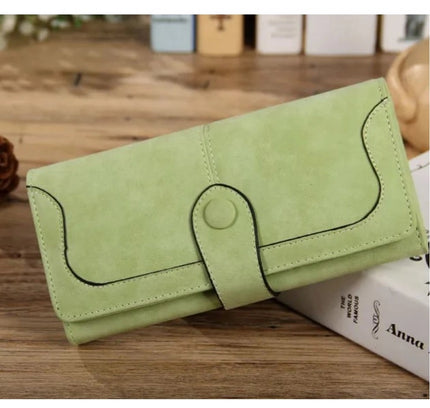 Women's Faux Leather Medium Snap Button Wallet (Green)
