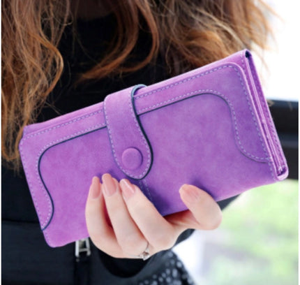 Women's Faux Leather Medium Snap Button Wallet (Purple)