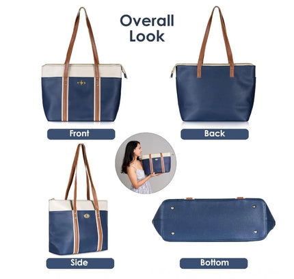 Women's Faux Leather Large Shoulder Zipper Handbag (Dark Blue)