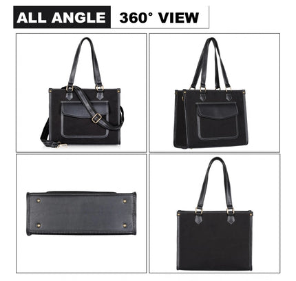 Women's Canvas Medium Top handle Satchel Zipper Handbag (Black)