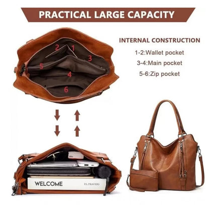 Generic Women's PU Leather Large Shoulder Zipper Handbag (Brown)