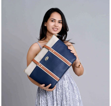 Women's Faux Leather Large Shoulder Zipper Handbag (Dark Blue)