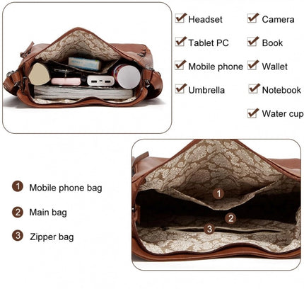 Women's PU Leather Medium Shoulder Zipper Handbag (Brown)