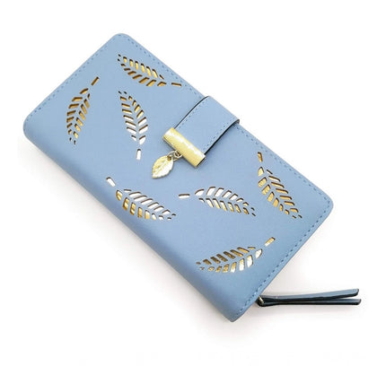 Women's Faux Leather Medium Snap Button Wallet (Blue)
