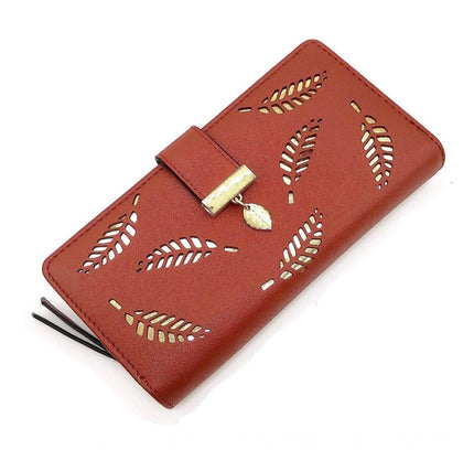 Women's Faux Leather Medium Snap Button Wallet (Brown)