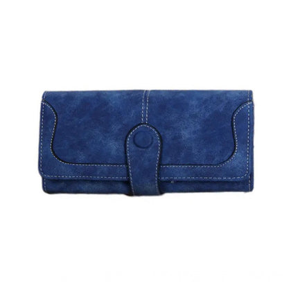 Women's Faux Leather Medium Snap Button Wallet (Dark Blue)
