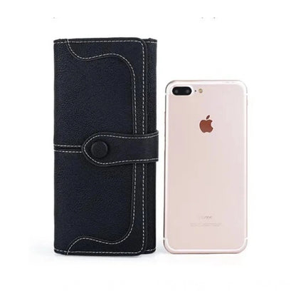 Women's Faux Leather Medium Snap Button Wallet (Black)