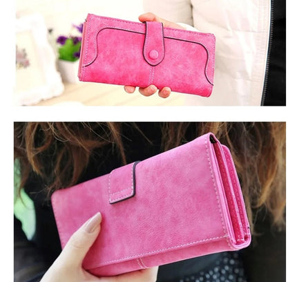 Women's Faux Leather Medium Snap Button Wallet (Pink)