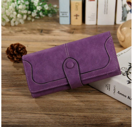 Women's Faux Leather Medium Snap Button Wallet (Purple)