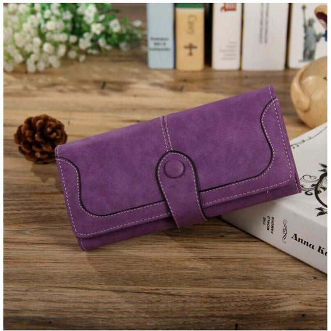 Women's Faux Leather Medium Snap Button Wallet (Purple)