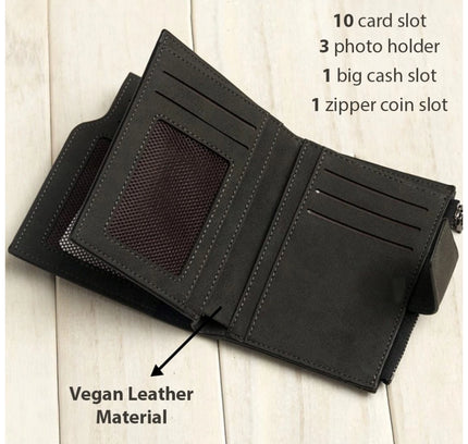 Women's Vegan Leather Small Zipper Wallet (Black)