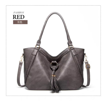 Women's PU Leather Large Shoulder Zipper Handbag (Grey)