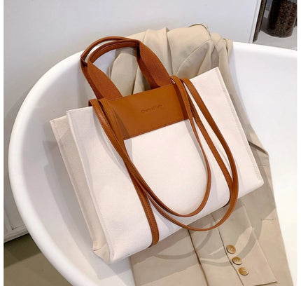 Women's Canvas Medium Top handle Satchel Zipper Handbag (White)