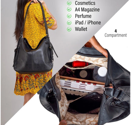 Women's PU Leather Medium Shoulder Zipper Handbag (Black)