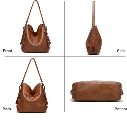 Women's PU Leather Medium Shoulder Zipper Handbag (Brown)