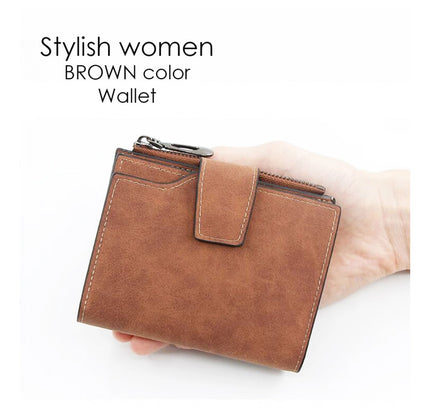 Women's Vegan Leather Small Zipper Wallet (Brown )