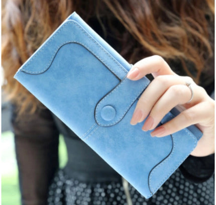 Women's Faux Leather Medium Snap Button Wallet (Blue)