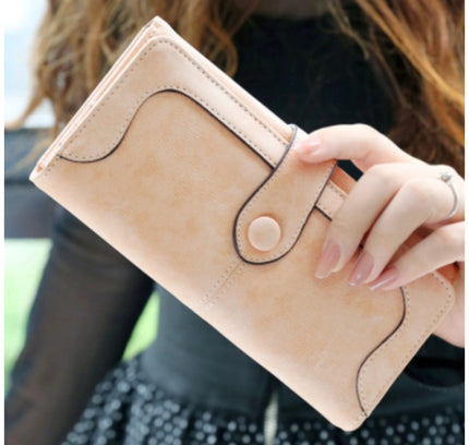 Women's Faux Leather Medium Snap Button Wallet (Khakhi)