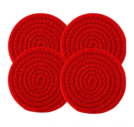 Cotton Rope Drink Coasters 4 Pcs Set (Red)