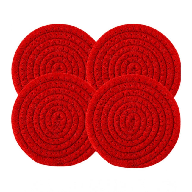 Cotton Rope Drink Coasters 4 Pcs Set (Red)