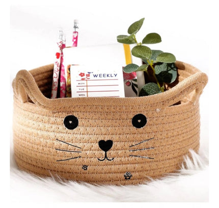 Cotton Small Cat With Face Basket Pack of 1 (Beige)