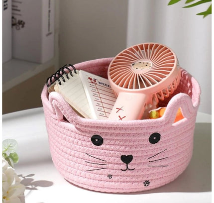 Cotton Small Cat With Face Basket Pack of 1 (Pink)