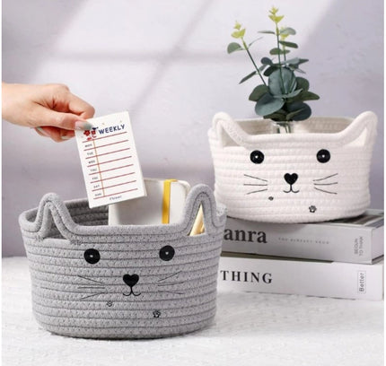 Cotton Small Cat With Face Basket Pack of 1 (Grey)
