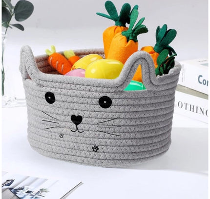 Cotton Small Cat With Face Basket Pack of 1 (Grey)