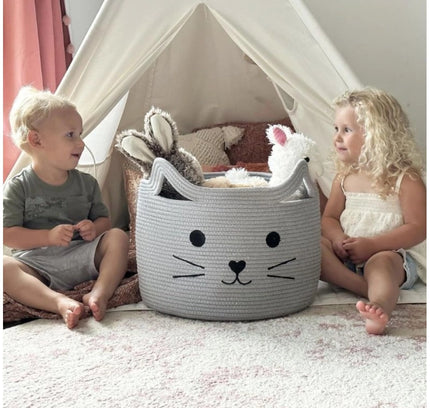 Cotton Large Storage Cat Basket 15x11 Inch Pack of 1 (Grey)