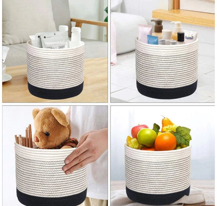 Cotton Large Woven Storage Basket 10x10 Inch Pack of 1 (White)