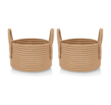 Cotton Round Storage Rope Woven Baskets Pack of 2 (Beige)