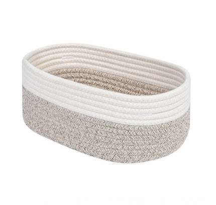 Cotton Oval Storage Rope Woven Baskets Pack of 1 (White Mix)