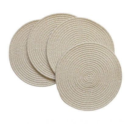 Cotton Dining Table Round Placemat Mats Set of 4 (Beige White)