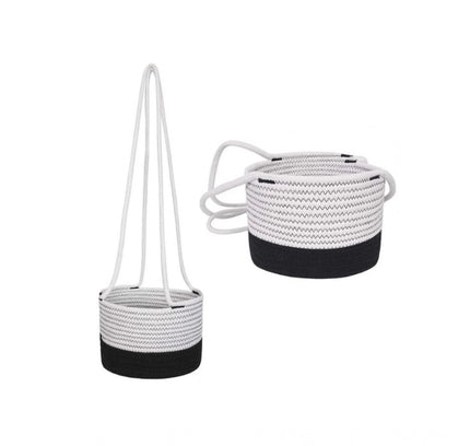 Cotton Hanging Planter Flower Basket Pack of 1 (Black &amp; White)
