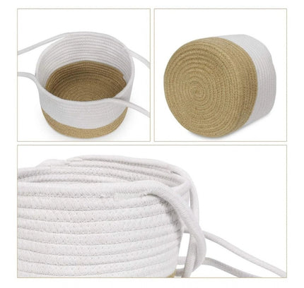 Cotton Hanging Planter Flower Basket Pack of 1 (Beige White)