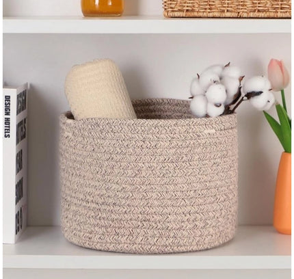 Cotton Round Small Storage Basket 9x7 Inch Pack of 1 (Brown)
