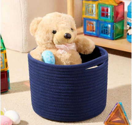 Cotton Round Small Storage Basket 9x7 Inch Pack of 1 (Blue)