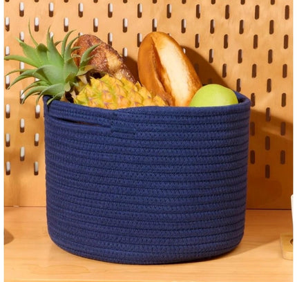 Cotton Round Small Storage Basket 9x7 Inch Pack of 1 (Blue)