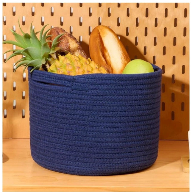 Cotton Round Small Storage Basket 9x7 Inch Pack of 1 (Blue)