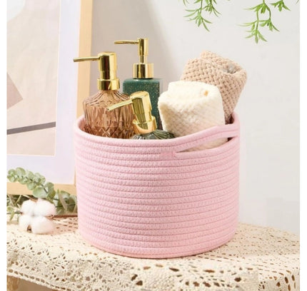 Cotton Round Small Storage Basket 9x7 Inch Pack of 1 (Baby Pink)