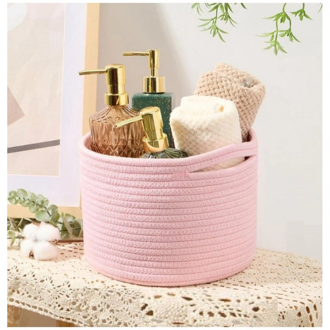 Cotton Round Small Storage Basket 9x7 Inch Pack of 1 (Baby Pink)